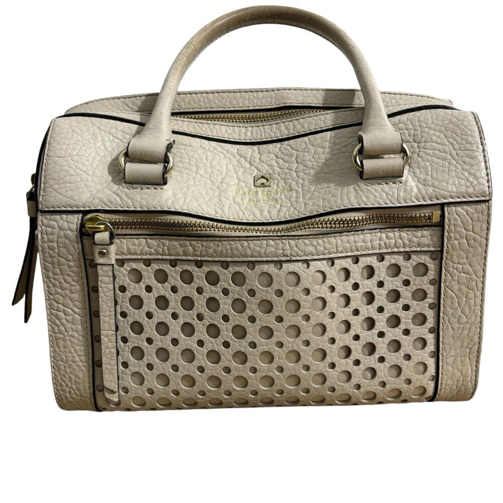 Kate Spade Perri Lane Delaney Satchel Handle Bag Leather Beige Laser Cut READ